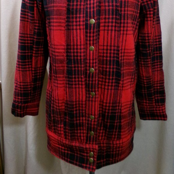 NEW Red Buffalo Plaid Snow Winter Parka Jacket Coat XS Red Black Snap up Trendy! - Picture 3 of 12
